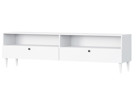 Meuble TV blanc 2 tiroirs et 2 niches 200 cm Gaby