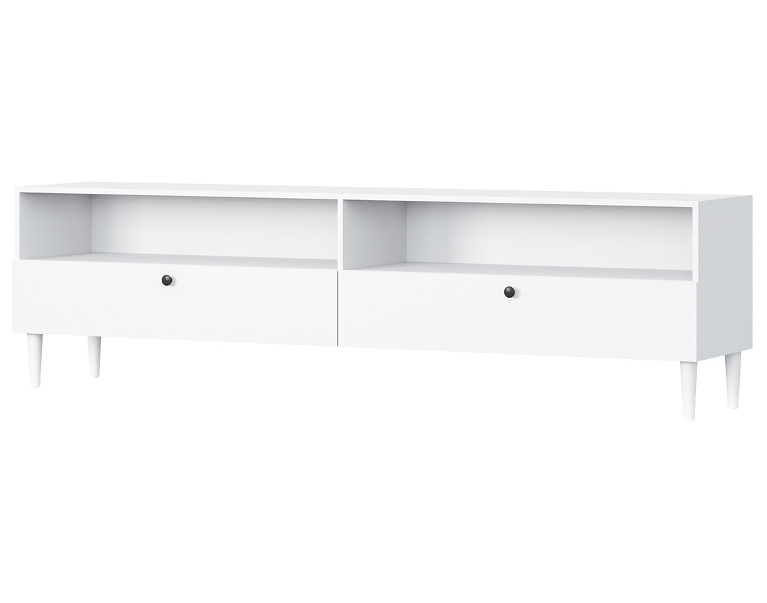 Meuble TV blanc 2 tiroirs et 2 niches 200 cm Gaby