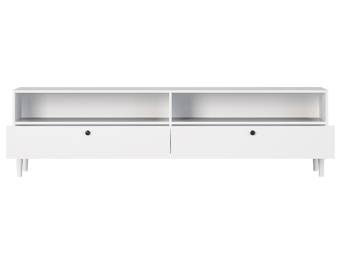 Meuble TV blanc 2 tiroirs et 2 niches 200 cm Gaby