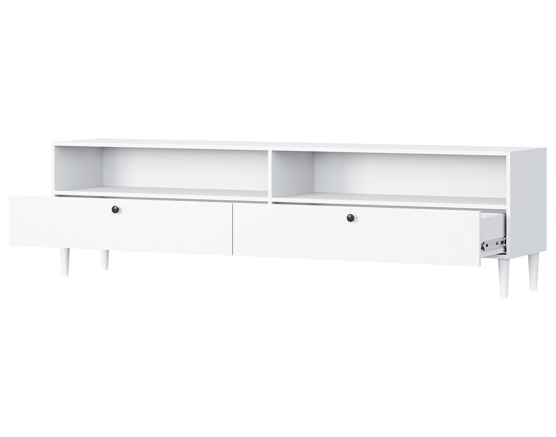 Meuble TV blanc 2 tiroirs et 2 niches 200 cm Gaby