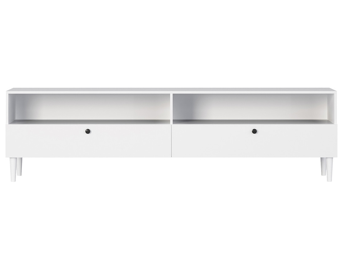 Meuble TV blanc 2 tiroirs et 2 niches 200 cm Gaby