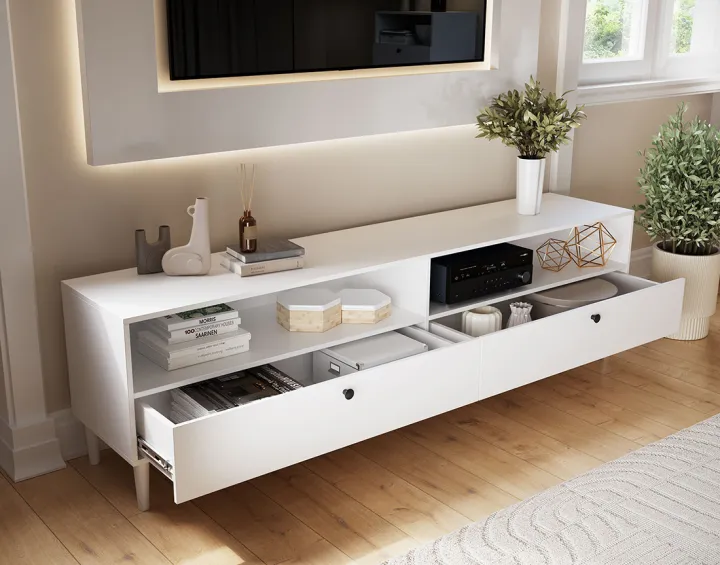 Meuble TV blanc 200 cm Gaby