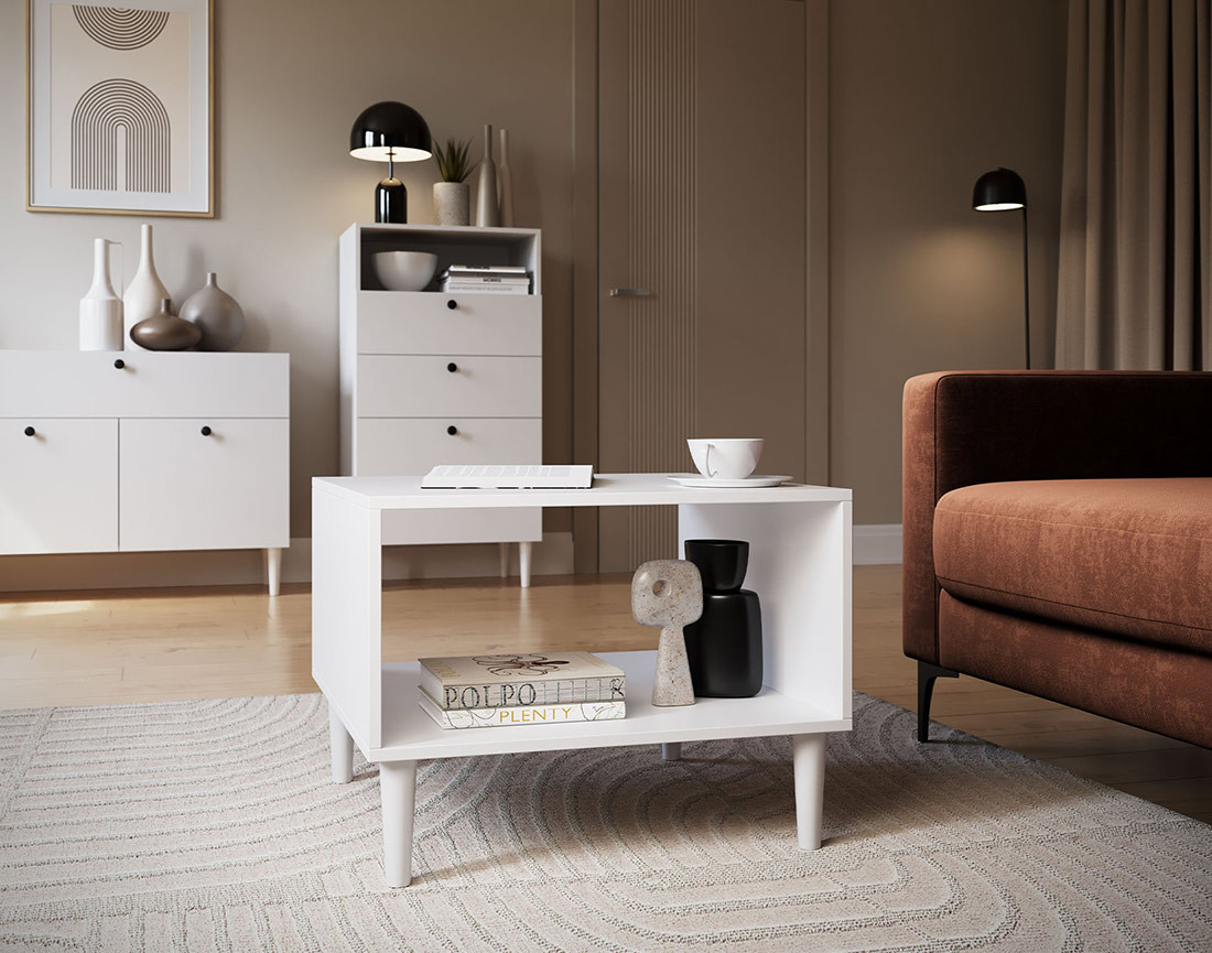 Table basse blanc 1 niche 60 cm Gaby