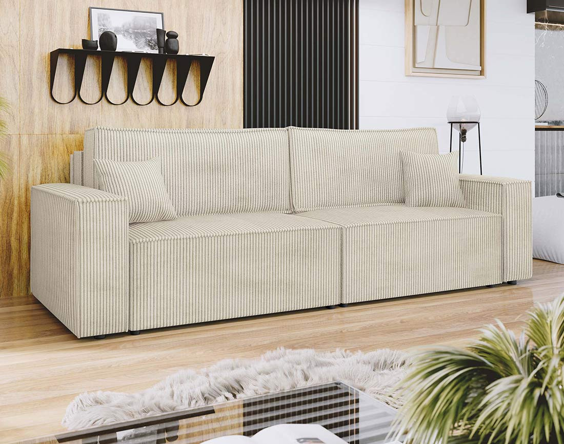 Canapé droit 3 places convertible avec coffre en velours côtelé Cezanne Canapé droit 3 places convertible avec coffre en velours côtelé Cezanne