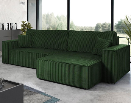 Canapé d'angle réversible 5 places convertible avec coffre en velours côtelé Cezanne