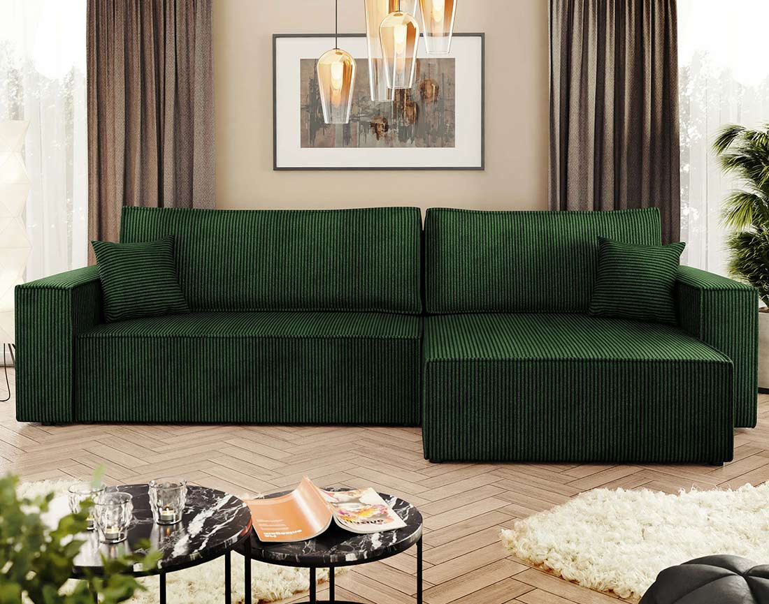 Canapé d'angle réversible 5 places convertible avec coffre en velours côtelé Cezanne