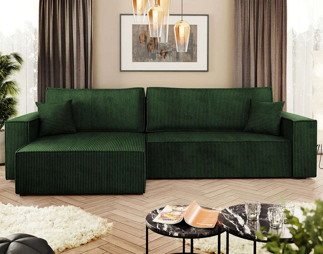 Canapé d'angle réversible 5 places convertible avec coffre en velours côtelé Cezanne