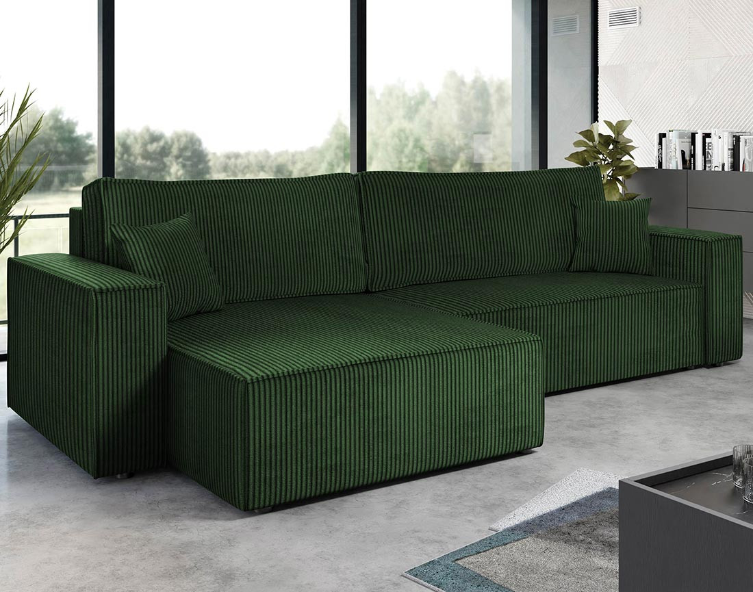 Canapé d'angle réversible 5 places convertible avec coffre en velours côtelé Cezanne