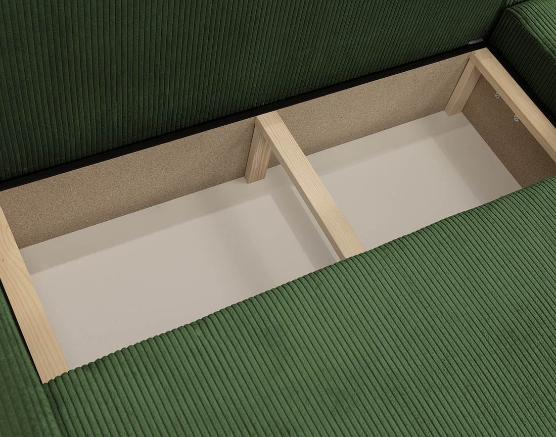 Canapé d'angle réversible 5 places convertible avec coffre en velours côtelé Cezanne