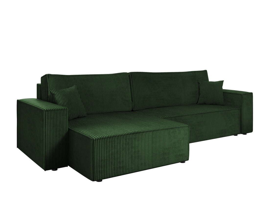 Canapé d'angle réversible 5 places convertible avec coffre en velours côtelé Cezanne