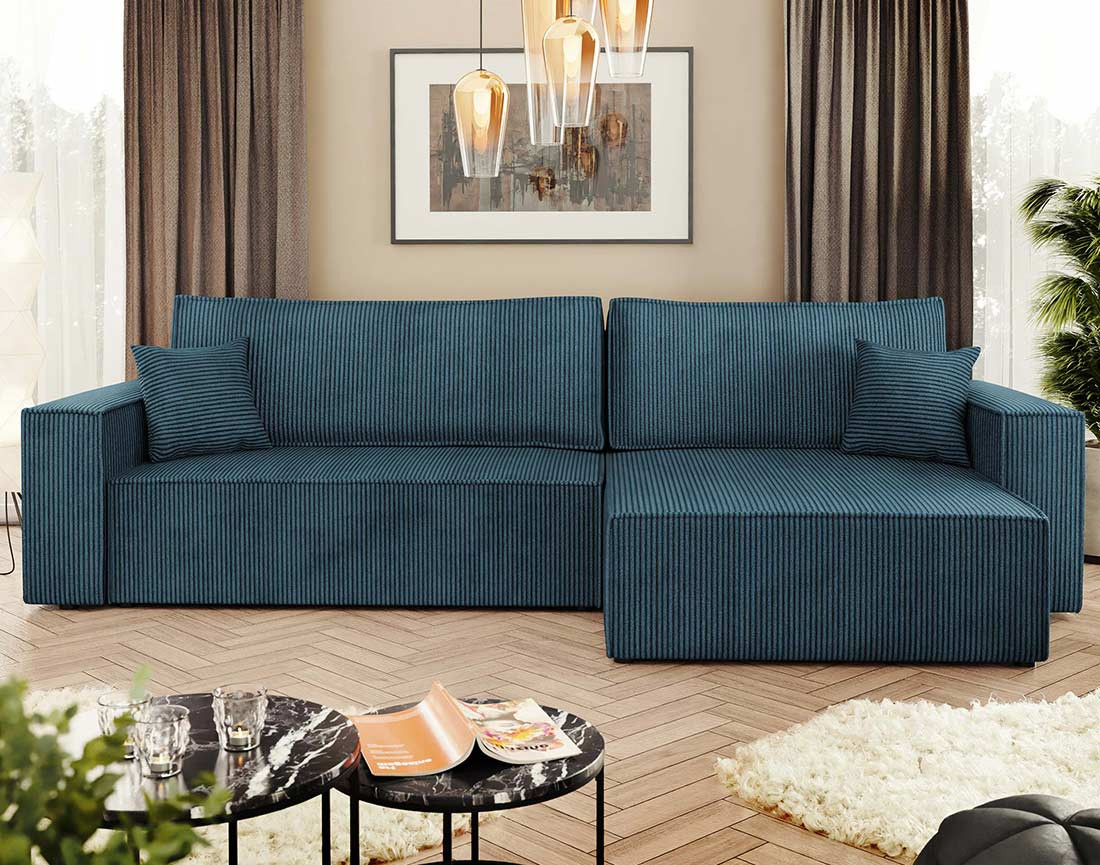 Canapé d'angle réversible 5 places convertible avec coffre en velours côtelé Cezanne