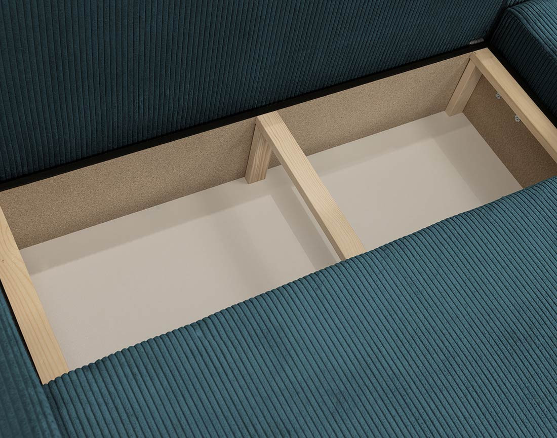 Canapé d'angle réversible 5 places convertible avec coffre en velours côtelé Cezanne