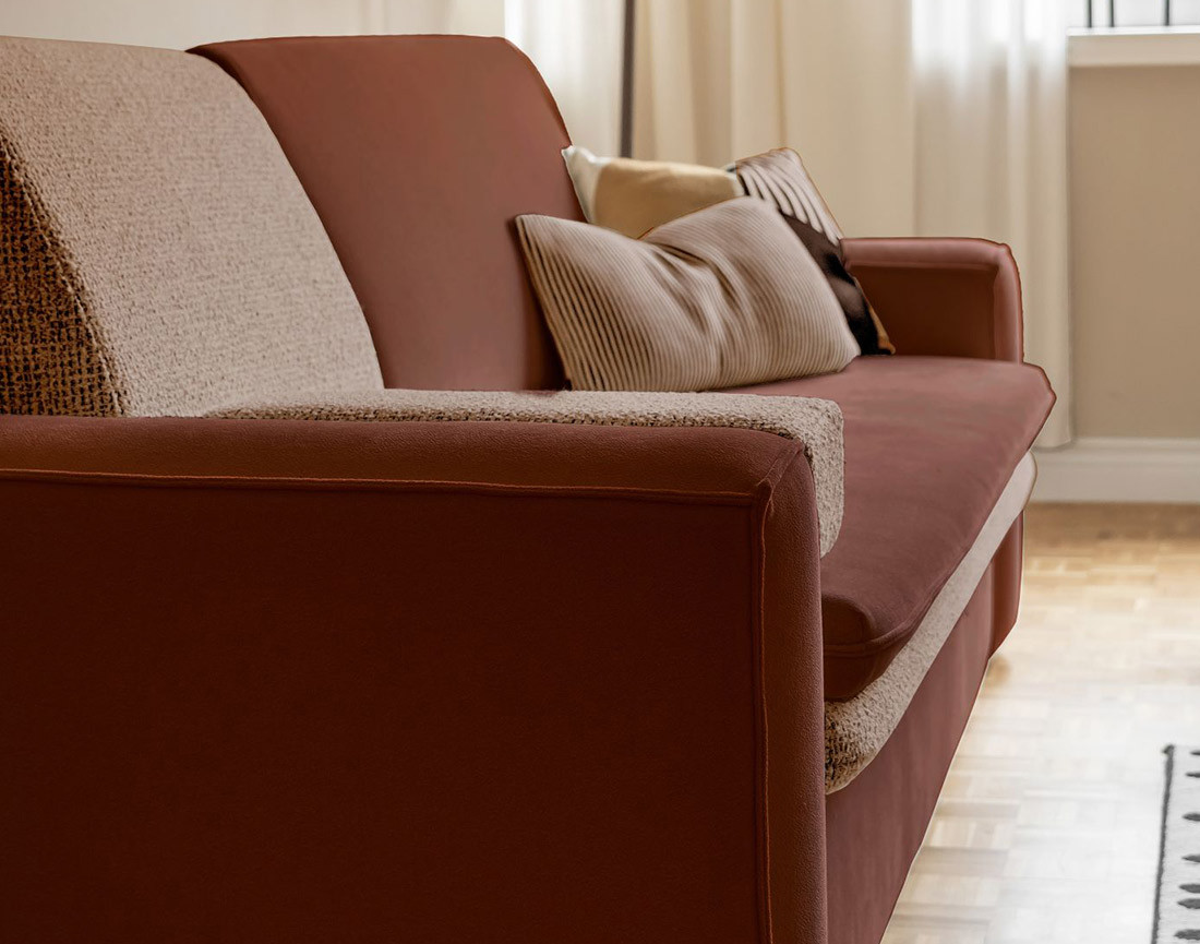 Canapé droit 3 places convertible avec coffre en tissu et tissu texturé Wilson
