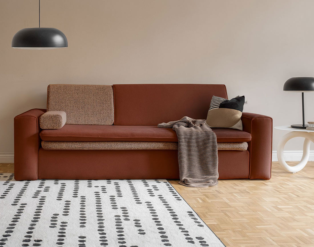 Canapé droit 3 places convertible avec coffre en tissu et tissu texturé Wilson