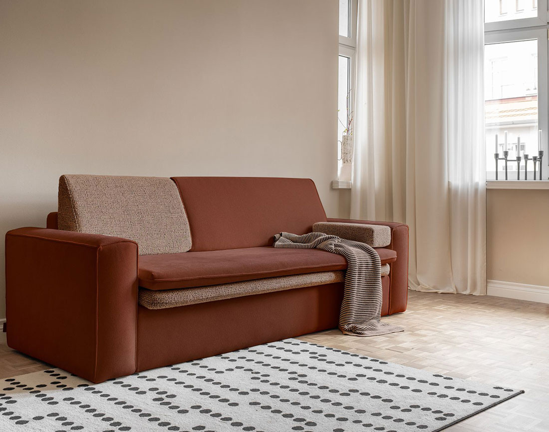 Canapé droit 3 places convertible avec coffre en tissu et tissu texturé Wilson