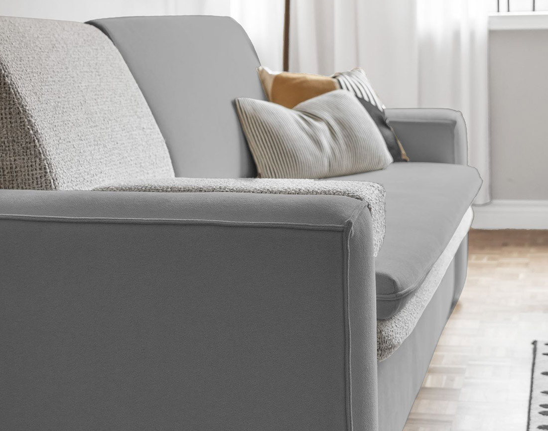 Canapé droit 3 places convertible avec coffre en tissu et tissu texturé Wilson