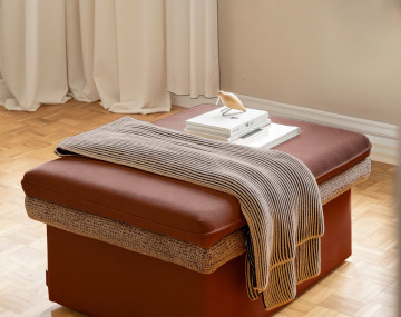 Pouf avec coffre en tissu et tissu texturé Wilson