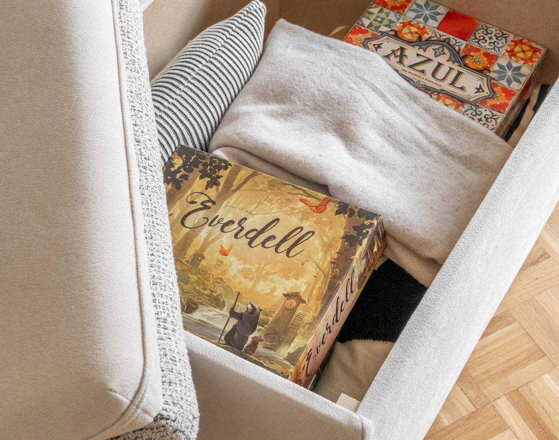 Pouf avec coffre en tissu et tissu texturé Wilson