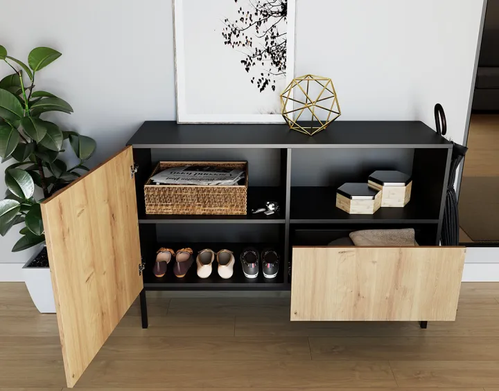 Buffet bas bois et noir 120 cm Felicia