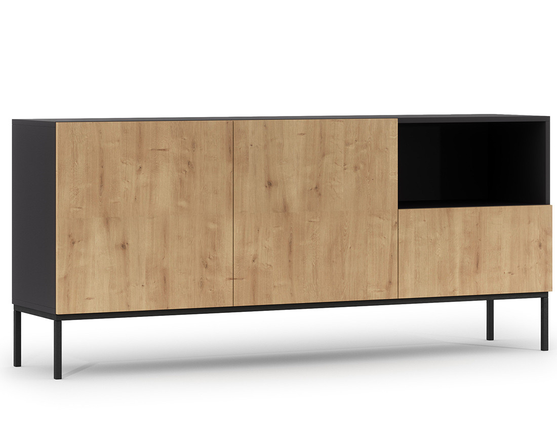 Buffet bas bois et noir 180 cm Felicia