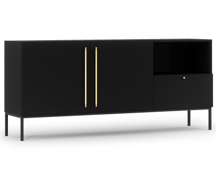 Buffet bas noir 2 portes, 1 tiroir et 1 niche 180 cm Felicia