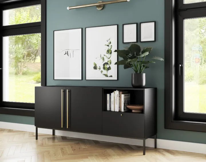 Buffet bas noir 180 cm Felicia