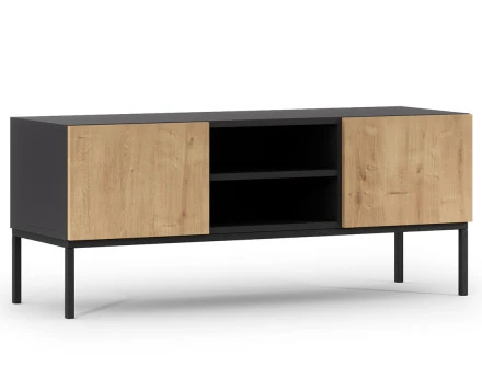 Meuble TV bois et noir 2 portes et 2 niches 120 cm Felicia