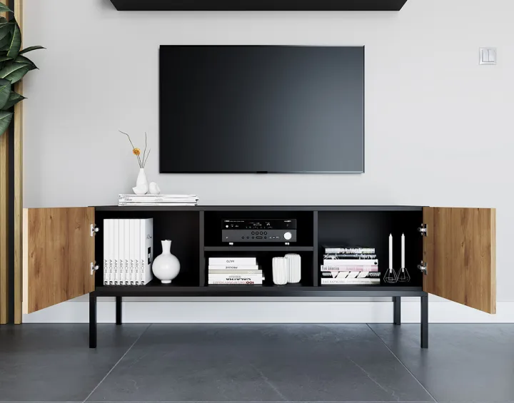 Meuble TV bois et noir 120 cm Felicia