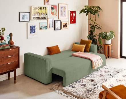 Canapé 3 places convertible avec coffre en velours côtelé Topaze