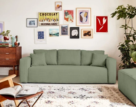 Canapé 3 places convertible avec coffre en velours côtelé Topaze