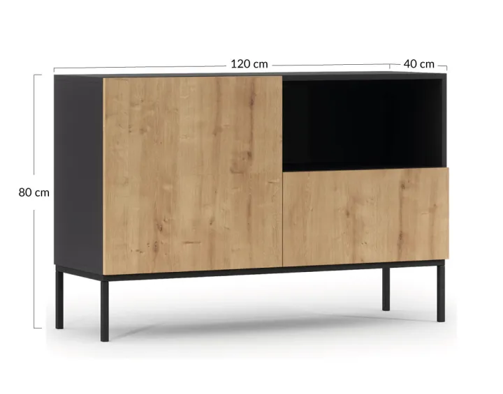 Buffet bas bois et noir 120 cm Felicia