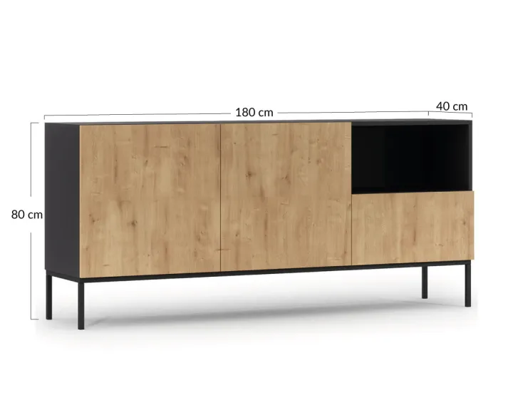 Buffet bas bois et noir 180 cm Felicia