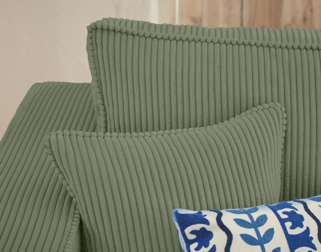 Canapé panoramique en U 7 places convertible avec coffre en velours côtelé Topaze