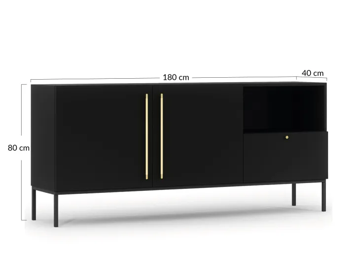 Buffet bas noir 180 cm Felicia