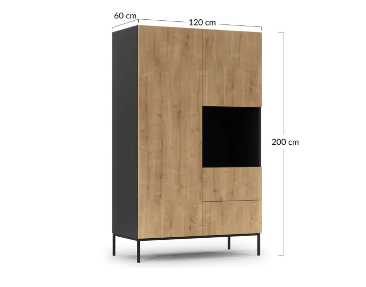 Armoire bois et noir 120x200 cm Felicia