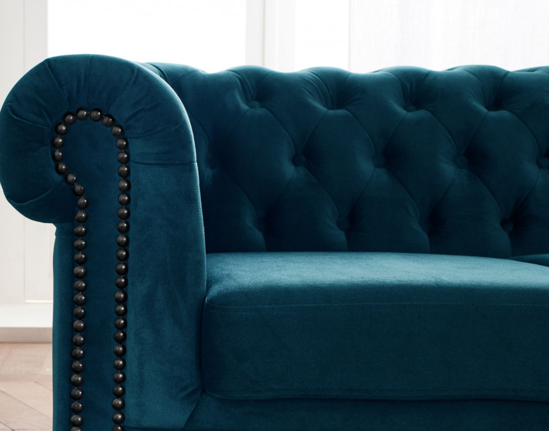 Canapé Chesterfield d'angle réversible 5 places en velours William
