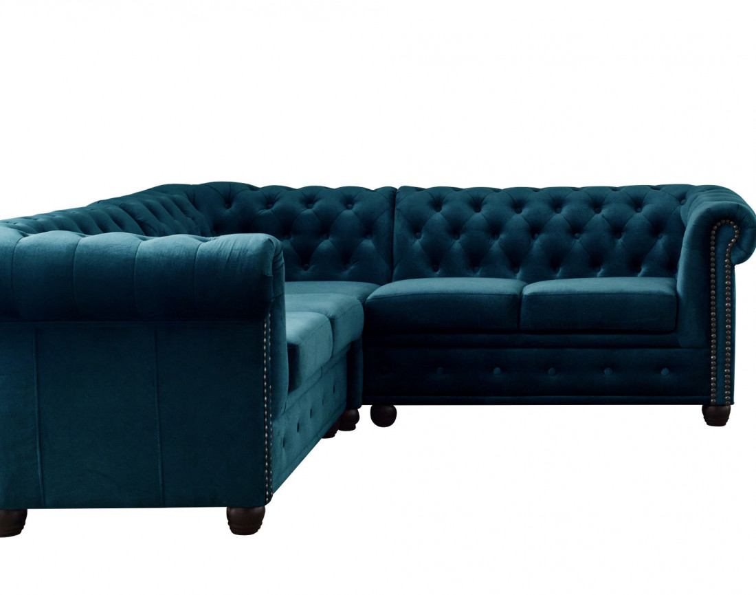 Canapé Chesterfield d'angle réversible 5 places en velours William