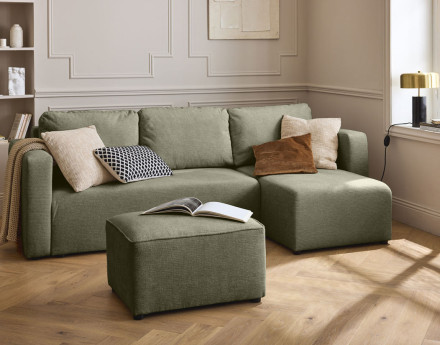 Canapé d'angle réversible 4 places convertible avec coffre en tissu texturé Canopy