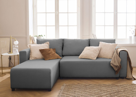 Canapé d'angle réversible 4 places convertible avec coffre en tissu Regala