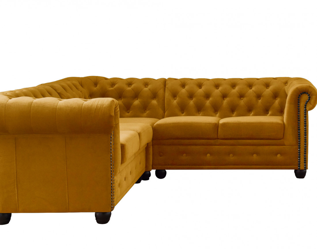 Canapé Chesterfield d'angle réversible 5 places en velours William