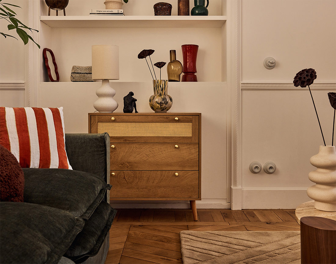 Commode bois et cannage 80 cm Goto