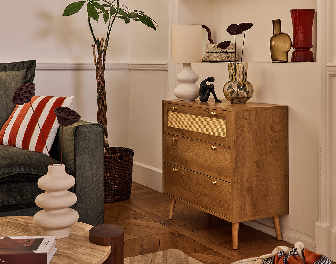 Commode bois et cannage 80 cm Goto