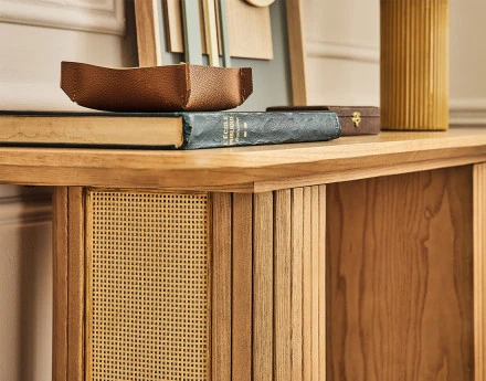 Console bois plaqué chêne et cannage 120 cm Milazzo