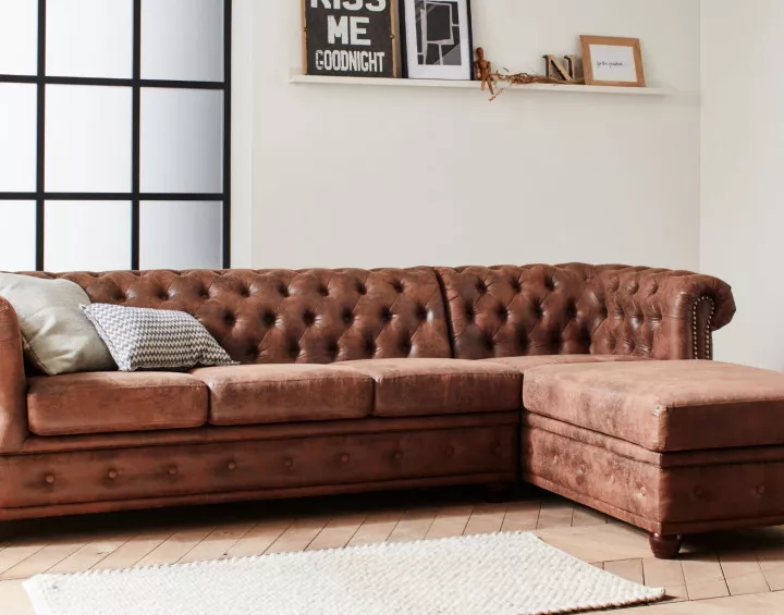 Winston - Canapé d’angle Chesterfield 4 places style industriel