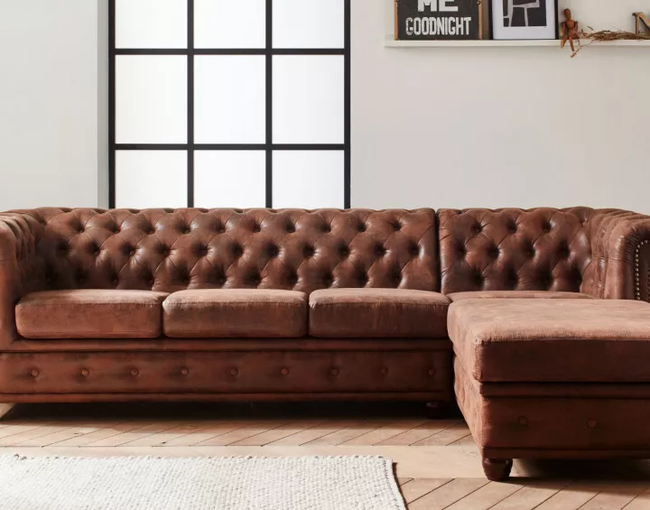 Winston - Canapé d’angle Chesterfield 4 places style industriel