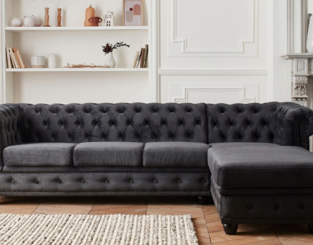 Canapé Chesterfield d'angle droit 4 places en velours William