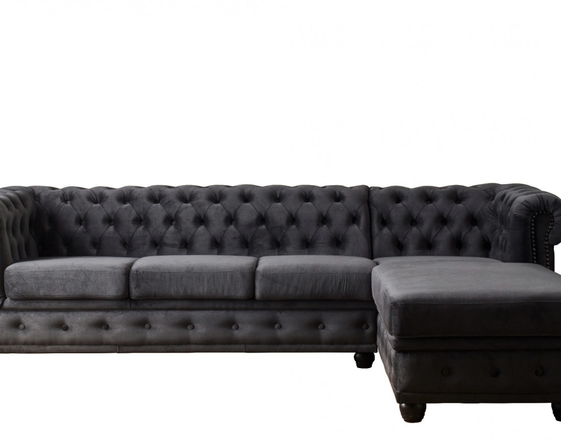 Canapé Chesterfield d'angle droit 4 places en velours William Canapé Chesterfield d'angle droit 4 places en velours William
