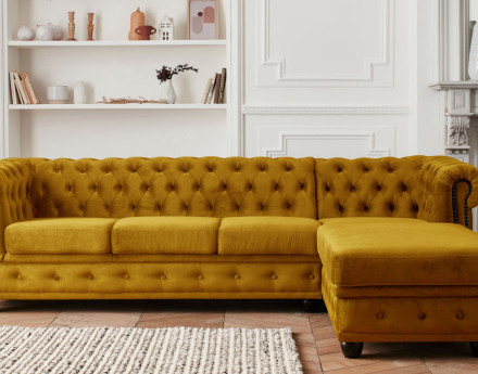 Canapé Chesterfield d'angle droit 4 places en velours William