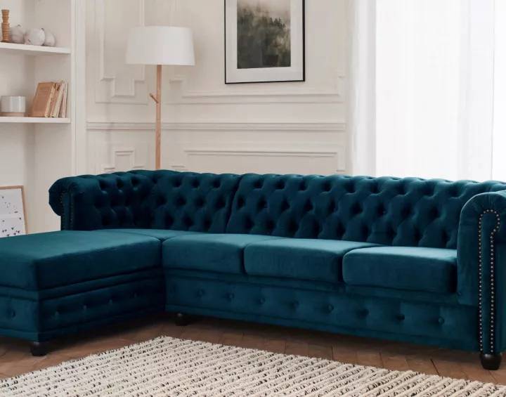 Canapé Chesterfield d'angle gauche 4 places en velours William