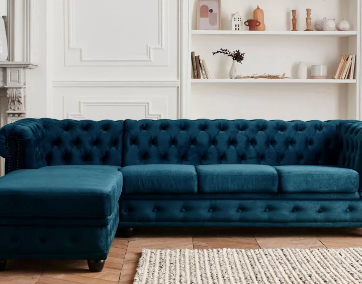 Canapé Chesterfield d'angle gauche 4 places en velours William